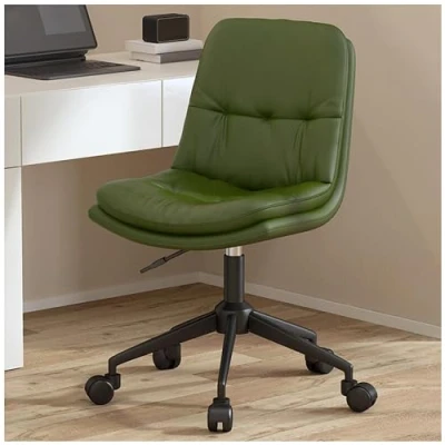 Image of ANram Leather Ergonomic Desk Chair, 360 Swivel Armless Home Office Computer Task Chairs, Adjustable Height Upholstered Vanity Rolling Chair