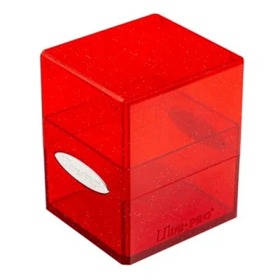 Image of Ultra PRO Satin Cube 100+ Standard Size Card Deck Box (Red Glitter) Protect Your Gaming Cards, Sports Cards or Collectible In Pro&#039;s Stylish Glitter