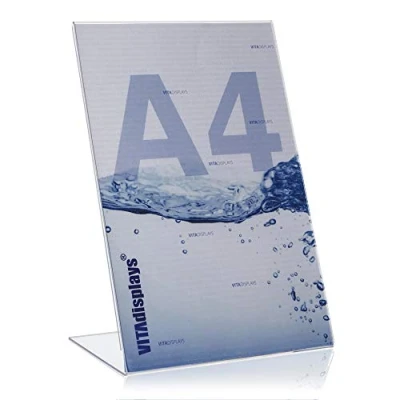 Image of Vitadisplays 10 pieces DIN A4 table stand, advertising L stand in portrait format, made of original Plexiglas