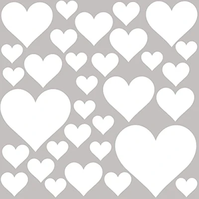 Image of PREMYO Set of 32 Heart Wall Stickers Kids Nursery Decor Easy to Apply Decals for Bedrooms Girls Boys White
