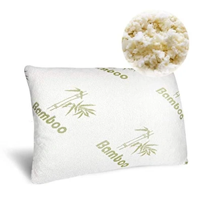 Image of Tebery Shredded Memory Foam Bamboo Pillow with Removable Cool Cover &amp; Adjustable Queen Size(70 x 40 11cm)