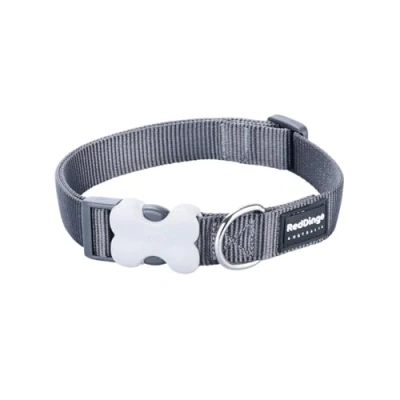 Image of Red Dingo Bucklebone Dog Collar Plain, Grey, Small 15mm