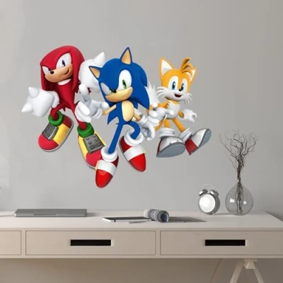 Image of Sonic The Hedgehog Wall Sticker Knuckles and Tails in Air Art (60cm Width x 45cm Height)