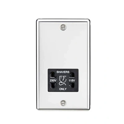 Image of KnightsBridge 115 230V Dual Voltage Shaver Socket with Black Insert Rounded Edge Polished Chrome