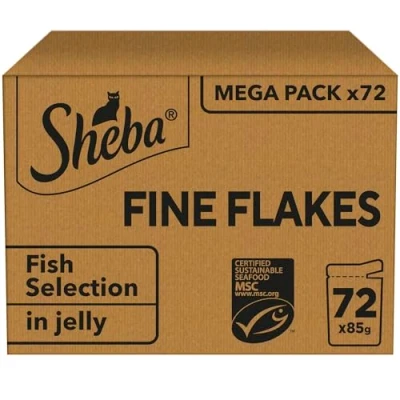 Image of Sheba Fine Flakes Fish Collection in Jelly 72 Pouches, Adult Wet Cat Food, Megapack (72 x 85 g)