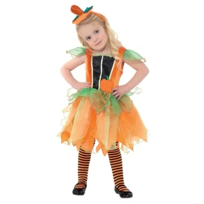Image of Smiffys Pumpkin Fairy Costume, Orange with Dress &amp; Headband, Halloween Child Fancy Dress, Up Costumes