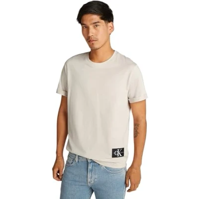Image of Calvin Klein Jeans Badge TURN UP Sleeve Basic Tshirt, Men&#039;s, Size: XS, Moonbeam