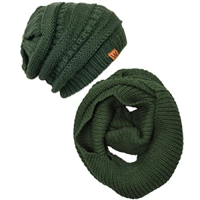 Image of Wrapables Winter Warm Knitted Infinity Scarf and Beanie Hat Set Green