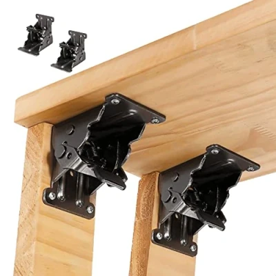 Image of DXIA 2 Pack Folding Lock Extension Table Bed Leg Feet Support,Folding Shelf Bracket,Self Locking Hinge Fittings and Gussets,for Legs Workbench Desktop Expansion