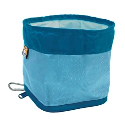 Image of Kurgo Zippy Bowl, Collapsible Travel Dog Bowl for Food and Water with Carabiner, BPA free, Holds 1.4L, Coastal Blue