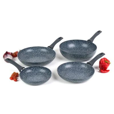 Image of Russell Hobbs COMBO 5390 Nightfall Stone 4 Piece Pan Set, Non Stick Frying and Stir Fry 20/24/28 cm Pressed Aluminium Cookware, Induction Hob Wok with Soft Touch Handles