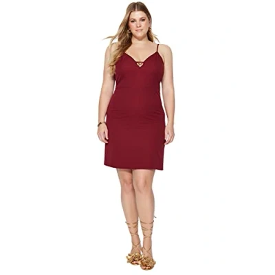 Image of Trendyol FeMan Mini Skater Fitted Woven Plus Size Dress,Burgundy,46