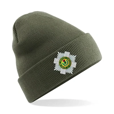 Image of PSave Scots Guards Insignia Mens Premium Embroidered Beanie Hat, Bob Hat British Army Military (Military Green)