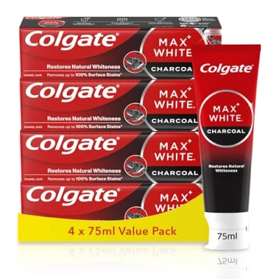 Image of Colgate Max White Charcoal Toothpaste, Activated Clinically Proven to Remove up 100 Percent Surface Stains*, Toothpaste Multipack, 4 Pack, 75ml Tubes