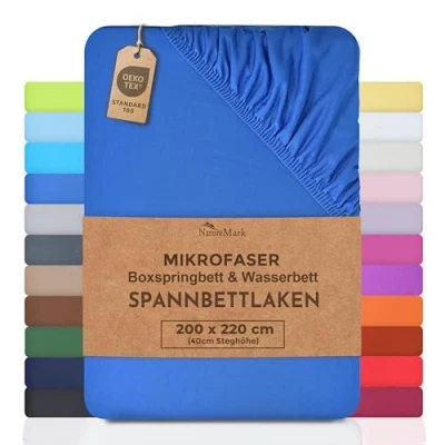 Image of NatureMark Microfibre Box Spring Bed &amp; Water Fitted Sheet 200 x 220 cm 40 Base Height 100% Polyester, Royal Blue