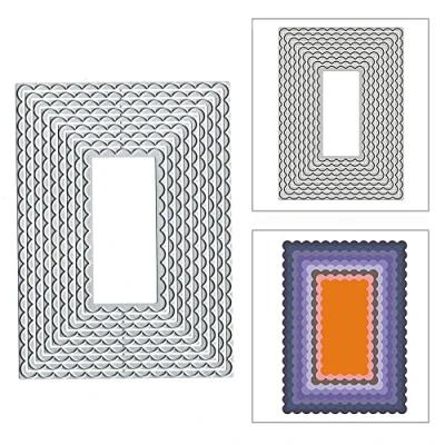 Image of Nesting Scalloped Rectangles Metal Die Cuts,Spring Square Frame Cutting Dies Cut Stencils for DIY Invitation Card Scrapbooking Album Decorative Embossing Paper Making