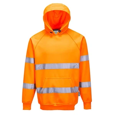 Image of Portwest B304 Men&#039;s High Visibility Reflective Hooded Sweatshirt Hi Vis Hoodie Orange, Large
