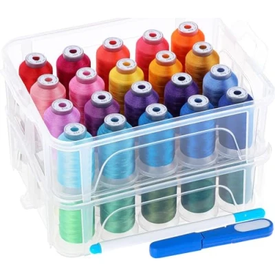 Image of New brothread 40 Brother Colours 500m Machine Embroidery Thread with Clear Plastic Storage Box for Sewing