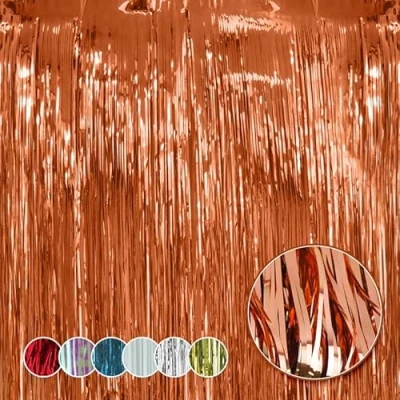 Image of HOVUK Rose Gold Foil Fringe Party Backdrop 1.2M Shiny Tinsel Lametta for Christmas, Birthday Party, Wedding Decorations Bride Be Streamers