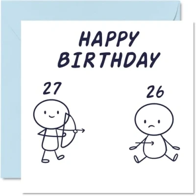Image of Funny Birthday Cards for Men Women Arrow 27th Happy Card Brother Sister Friend Colleague Uncle Auntie 145mm x Bday Greeting