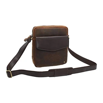 Image of VISCONTI Toscana Collection Distressed Oiled Leather Shoulder Bag Vesper A5 TC70 Havana Tan