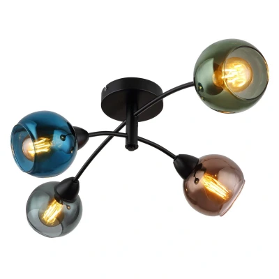 Image of Zarlona Multi Arm Semi Flush Ceiling Lamp Matt Black Glass Shade 4x E27