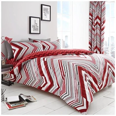 Image of GC GAVENO CAVAILIA Zig Zag Duvet Cover Single, Soft &amp; Cosy Reversible Chevron Bedding Set, Warm Quilt Covers, Red