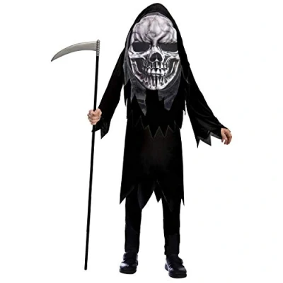 Image of amscan 9907122 Grim Reaper Big Head Jumpsuit Boys Halloween Fancy Dress Costume Age: 4 6 Years