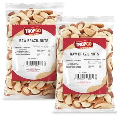 Image of Tropgo Raw Brazil Nuts 500g Pack of 2 Packed Fresh, 100% Natural Brazilian with Fibre, Protein, and Minerals, Perfect for Snacking Kosher Bulk