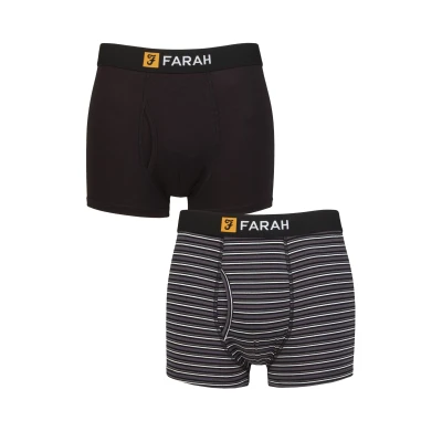 Image of Mens 2 Pack Farah Classic Striped and Plain Bamboo Keyhole Trunks Stripe Black / Charcoal L