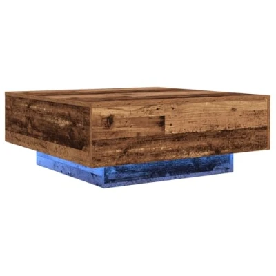 Image of vidaXL rustic coffee table solid reclaimed wood 80x31 cm, handmade unique design, distressed vintage finish, versatile indoor use, ample storage space, square shape, brown with blue highlights