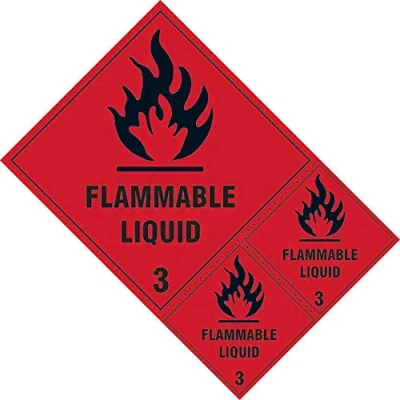 Image of Flammable Liquid Class 3 LABEL Sheet Hazardous Substances Sign Self Adhesive Vinyl Sticker 1 x 200mm 2 100mm