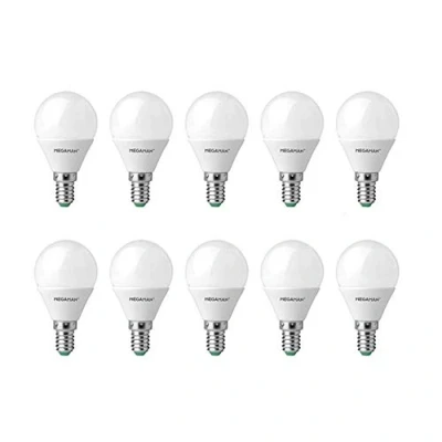 Image of MEGAMAN LED 10 Pack 3.5W Warm White SES E14 Golf Ball None DIMMABLE Mini Globe LAMP 2800K 250 Lumen 15000 Hours Life 143390