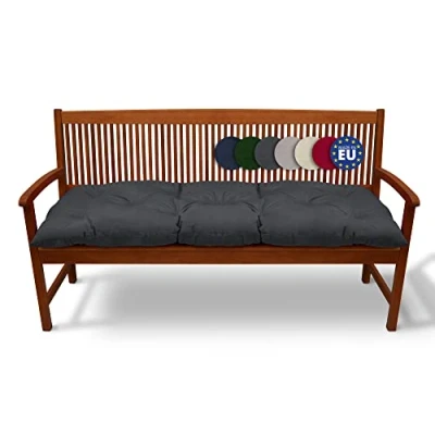 Image of Beautissu Garden Bench Pad 180x50x10cm Flair BK Comfortable Seat Cushion for Outdoor Swing or 3 Seater Graphite Grey
