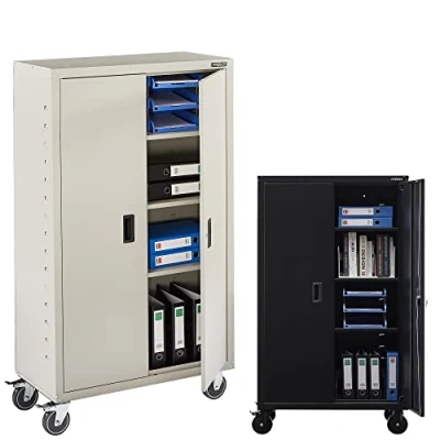 Image of Arebos Filing Cabinet Office Includes 4 Roll Set 155 x 90 40 2 Doors with 3 Height Adjustable Shelves Cylinder Lock Grey