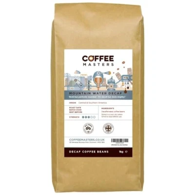 Image of Coffee Masters Mountain Water Decaf Beans 1kg 100% Arabica Roasted Whole Ideal for Espresso Machines Bold and Strong Flavour