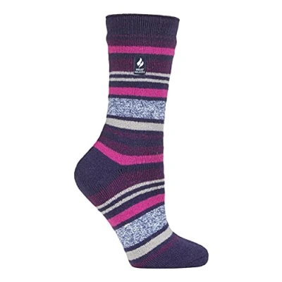 Image of HEAT HOLDERS Lite Womens Insulated Thermal Socks Multiple Designs Including Argyle Stripes Hearts Stars Warm for Winter (4 7, Blue Ribbocn (Antalya))