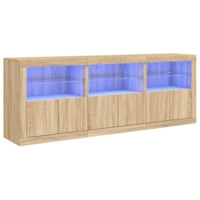 Image of vidaXL Sideboard with LED Lights: Highboard Cupboard for Storage, Modern Style in Sonoma Oak, Engineered Wood Material any Room