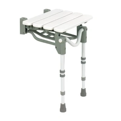 Image of Homecraft Tooting Slatted Shower Seat, Ergonomic Chair with Slats for Drainage, Folds When Not in Use, Adjustable Comfort Stool Prolonged Seating Bathrooms, Non Slip Feet