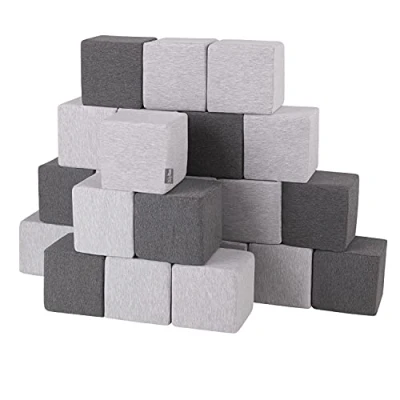 Image of KiddyMoon Soft Foam Cubes Building Blocks 14Cm For Children Multifunctional Construction Montessori Toy Babies, Made In The EU, 24 Pieces, Cubes:Dark Grey Light