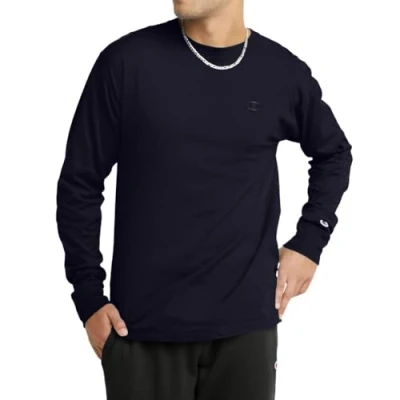 Image of Champion Men&#039;s, Classic Long Sleeve, Comfortable, Soft T Shirt (Reg. Or Big &amp; Tall), Black, S
