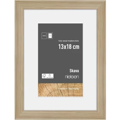 Image of nielsen Skava Photo Frame, 13x18cm with White Mount to fit 9x13cm, Oak Wooden Picture Frame Protective Float Glass and Push Turn Clips