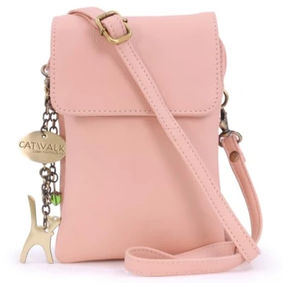 Image of Catwalk Collection Handbags Leather Phone Bag For Women Small Flapover Crossbody Adjustable Strap BILLIE Brown