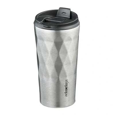 Image of Relaxdays Insulated Mug, 350 ml, for Hot &amp; Cold Drinks, Thermal Travel Flask, Coffee Cup, Stainless Steel, Silver/Black
