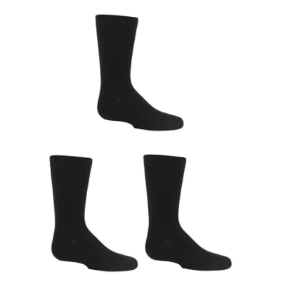 Image of SockShop Boys and Girls 3 Pair Plain Bamboo Socks with Comfort Cuff Handlinked Toes Black 4 6 (13 14 Years)