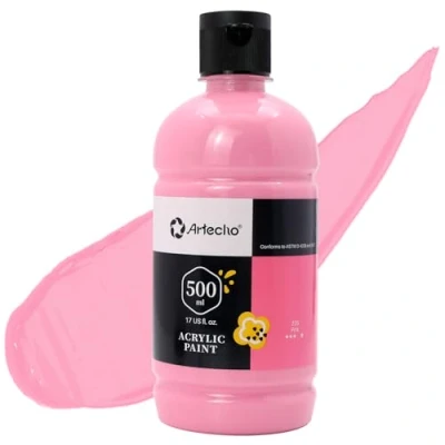 Image of Artecho Pink Acrylic Paint 500ml/17oz, Craft for Art Supply, Ideal Canvas, Fabric, Pumpkin, Rock, Leather, Model, Ceramic, Plastic, Clay, Glass.