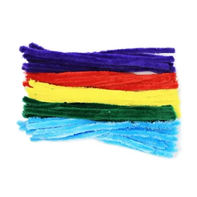 Image of Bright Ideas Pipe Cleaners Chenille Stems PK50 Assorted Extra Wide 30cm x 15mm for Arts &amp; Craft,5 Colours Lilac, Red, Yellow, Dark Green, Light Blue Crafting. BI8100.