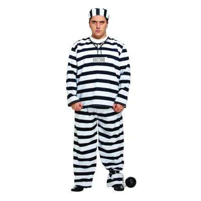 Image of XL Black &amp; White Prisoner Overall Costume
