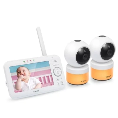 Image of [Upgraded] VTech VM5463 2 Video Baby Monitor 5&quot; LCD with Cameras, Battery 12 Hrs. Mode, Pan Tilt Zoom, Color Night Light, Glow On The Ceiling Projection, Sound Activated Features, Two Way Talk