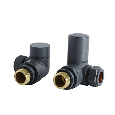 Image of Milano Modern Pair of 15mm Anthracite Grey Corner Heated Towel Rail Radiator Valves